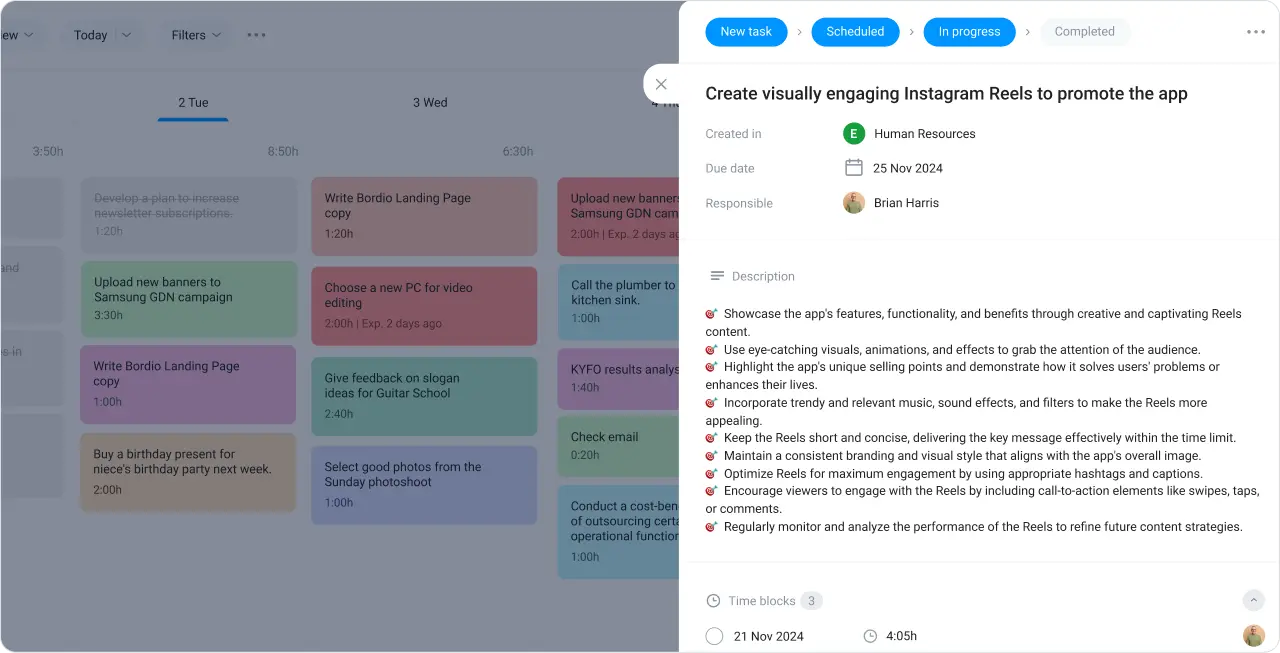 Organize tasks in the digital daily planner