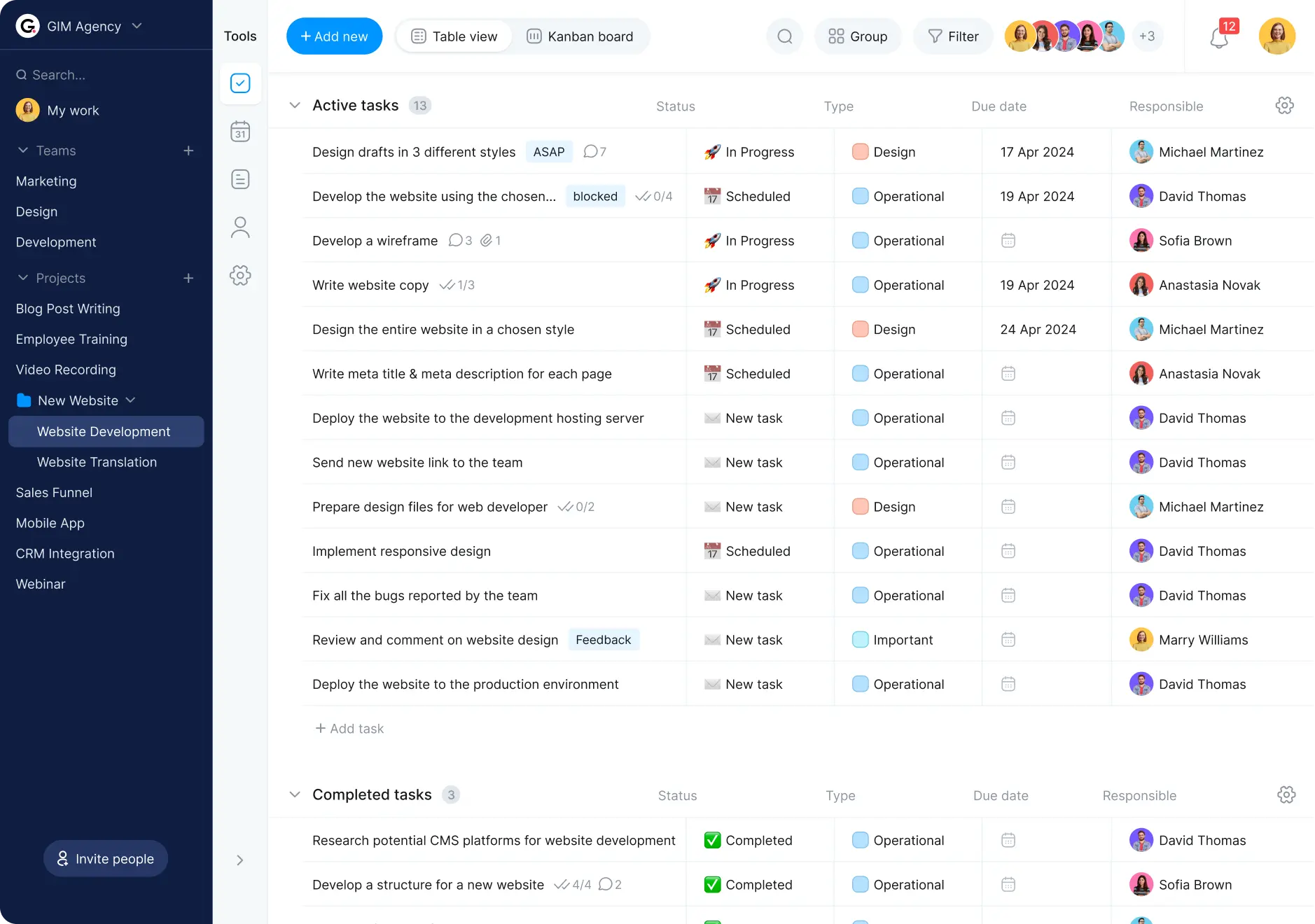 Calendar planner task list