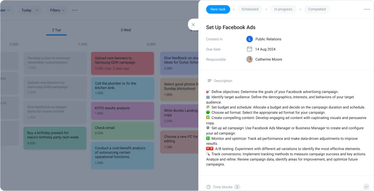 Full task info in the schedule builder