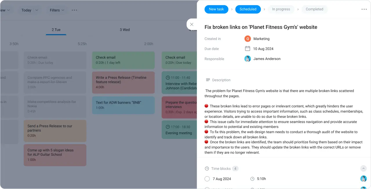 Task information in the task tracker