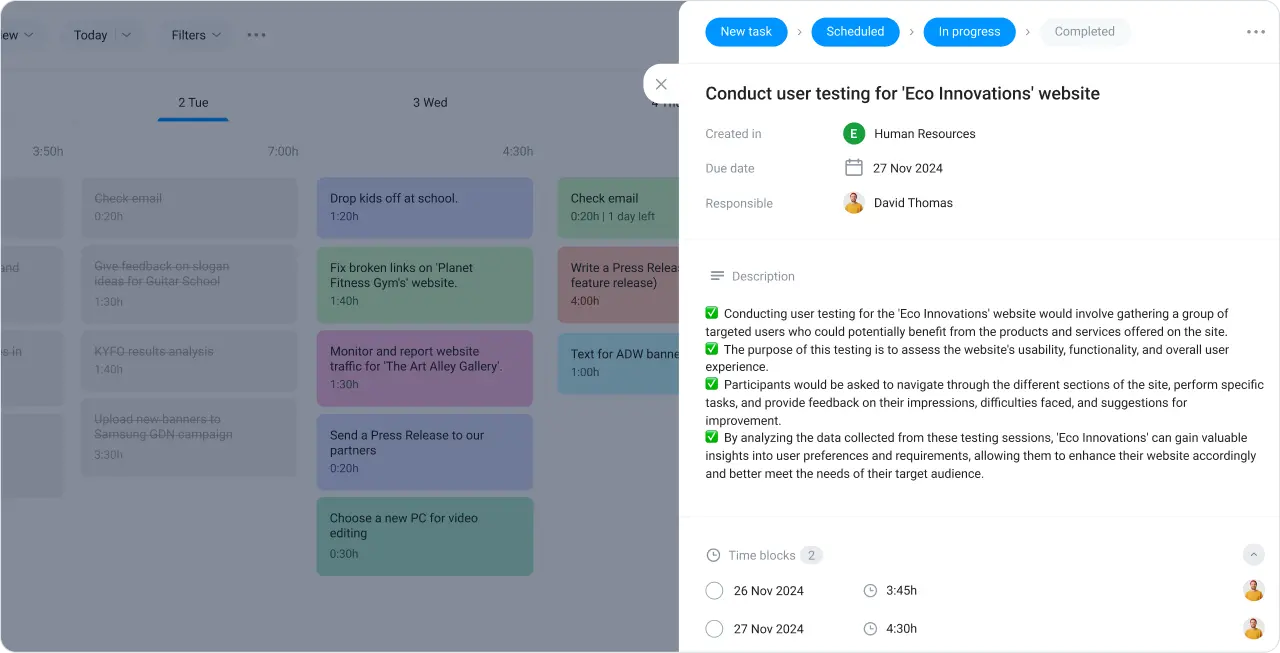 Detailed task info in the time planner