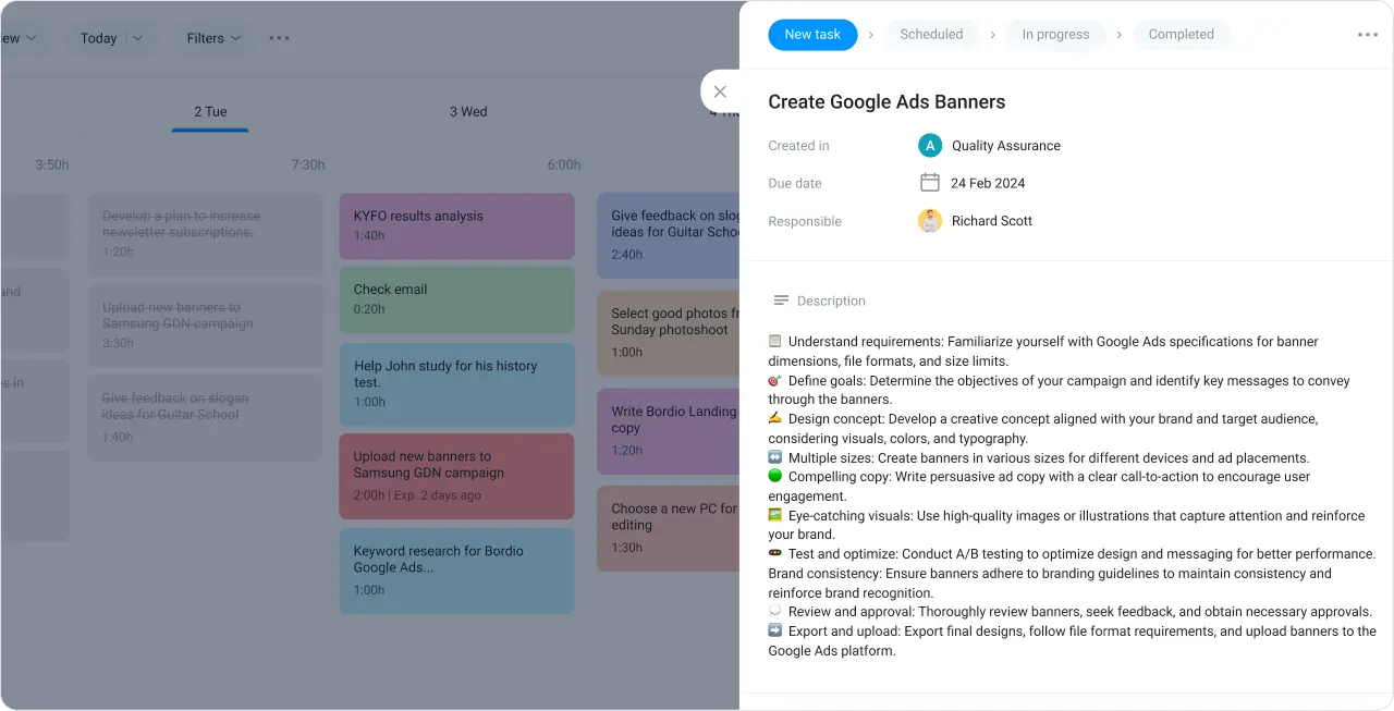 Task description in weekly schedule maker